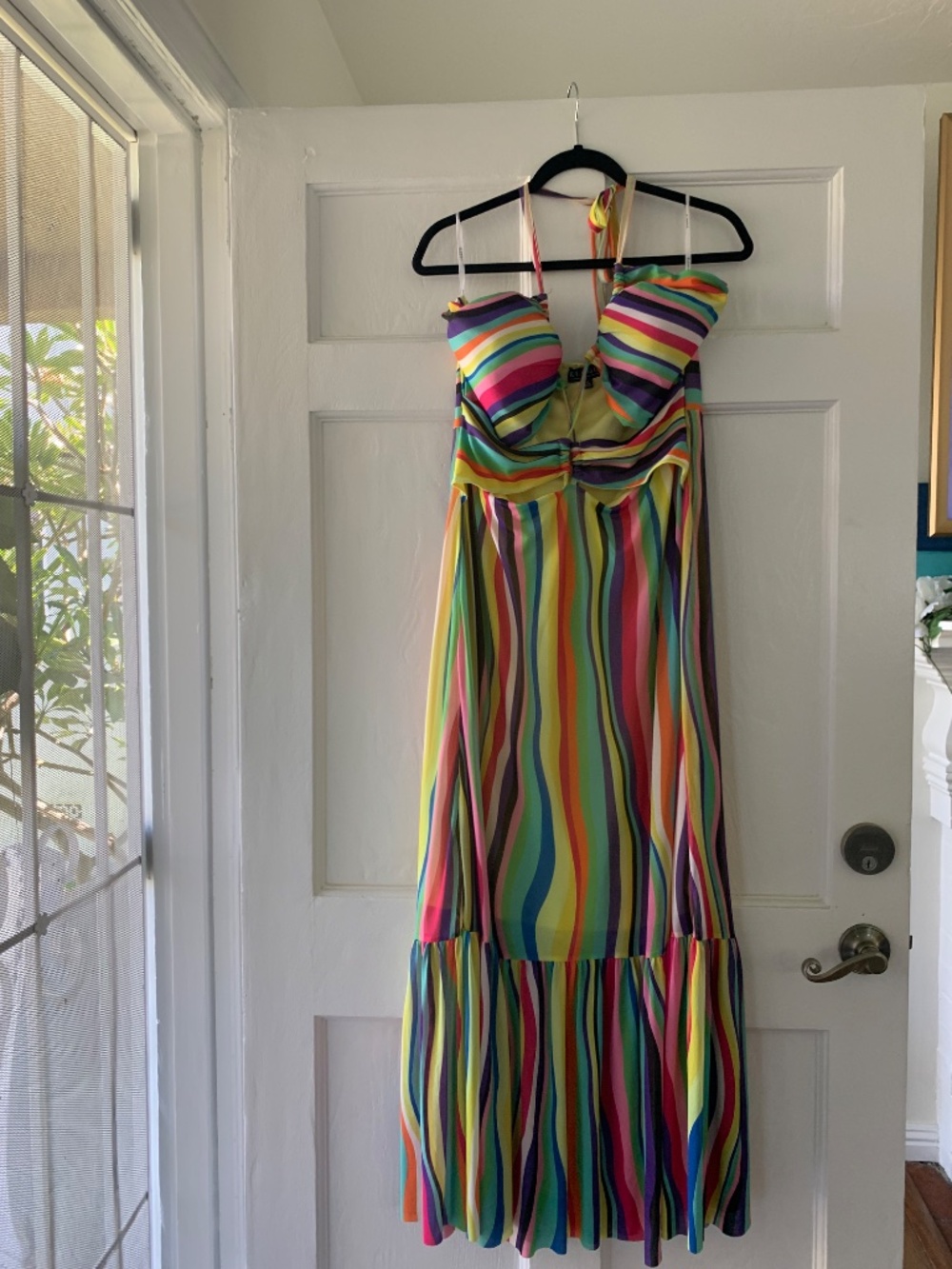 ELOQUII Liquid Rainbow Stripe Halter Cutout Mesh Maxi Dress 16 - Picture 4 of 10